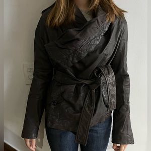 Brown Belted All Saints Leather Jacket